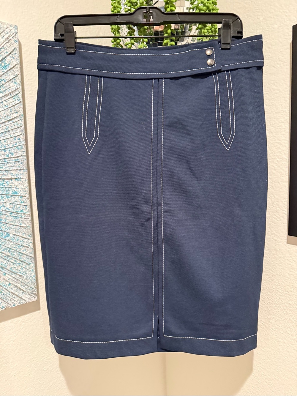 Banana Republic Navy Contrast Stitch Pencil Skirt Size 10 NWT